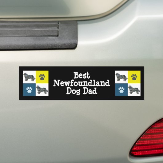 Newfoundland Dog Silhouette Yellow & Blue Grid Bumpersticker (Op auto)