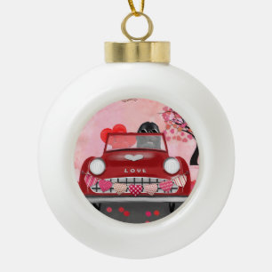 Newfoundland-hond auto met harten Valentijnsdag Keramische Bal Ornament