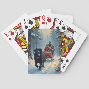 Newfoundland-hond besneeuwde slee-rit Kerstmis Pokerkaarten