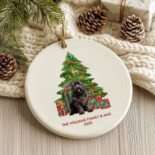 Newfoundland Hond Familie Kerstmis Keramisch Ornament