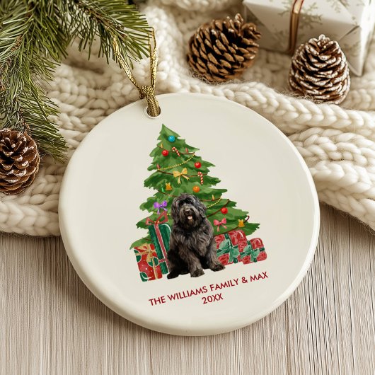 Newfoundland Hond Familie Kerstmis Keramisch Ornament