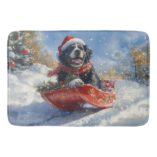 Newfoundland Hond in Sledge Laat het Sneeuw Kerstm Badmat (Voorkant)