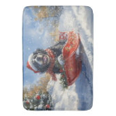 Newfoundland Hond in Sledge Laat het Sneeuw Kerstm Badmat (Voorkant Verticaal)