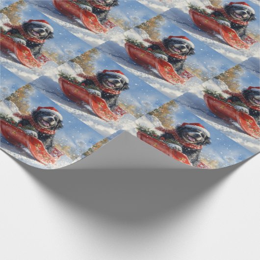 Newfoundland Hond in Sledge Laat het Sneeuw Kerstm Cadeaupapier (Hoek)