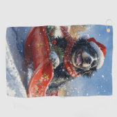 Newfoundland Hond in Sledge Laat het Sneeuw Kerstm Golfhanddoek (Horizontaal)