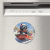 Newfoundland Hond in Sledge Laat het Sneeuw Kerstm Magneet (Insitu (Vaatwasser))
