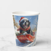Newfoundland Hond in Sledge Laat het Sneeuw Kerstm Papieren Bekers (Achterkant)