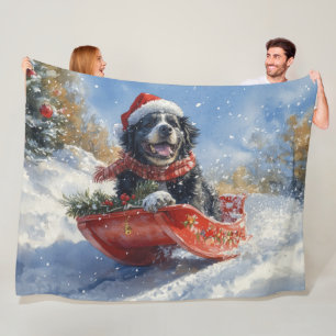 Newfoundland-hond in slee laat het sneeuwen Kerstm Fleece Deken