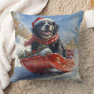 Newfoundland-hond in slee laat het sneeuwen Kerstm Kussen