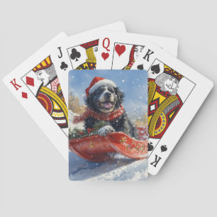 Newfoundland-hond in slee Laat het sneeuwen Kerstm Pokerkaarten