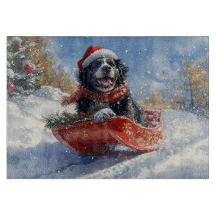 Newfoundland-hond in slee laat het sneeuwen Kerstm Snijplank