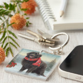 Newfoundland Hond in Sneeuw Kerstmis Sleutelhanger (Voorkant Rechts)