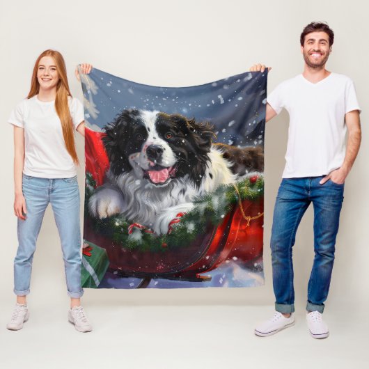 Newfoundland Hond Kerstfeest Fleece Deken (In situ)