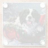 Newfoundland Hond Kerstfeest Glazen Onderzetter (Achterkant)