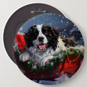 Newfoundland Hond Kerstfeest Ronde Button 6,0 Cm (Voorkant /achterkant)