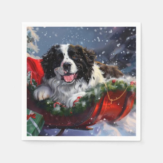 Newfoundland Hond Kerstfeest Servet (Voorkant)