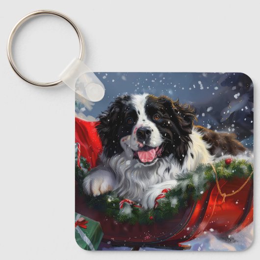 Newfoundland Hond Kerstfeest Sleutelhanger (Voorkant)