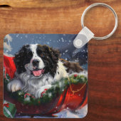 Newfoundland Hond Kerstfeest Sleutelhanger (Achterkant)