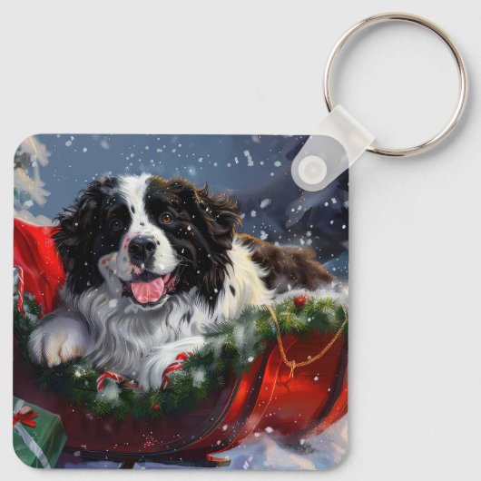 Newfoundland Hond Kerstfeest Sleutelhanger (Achterkant)