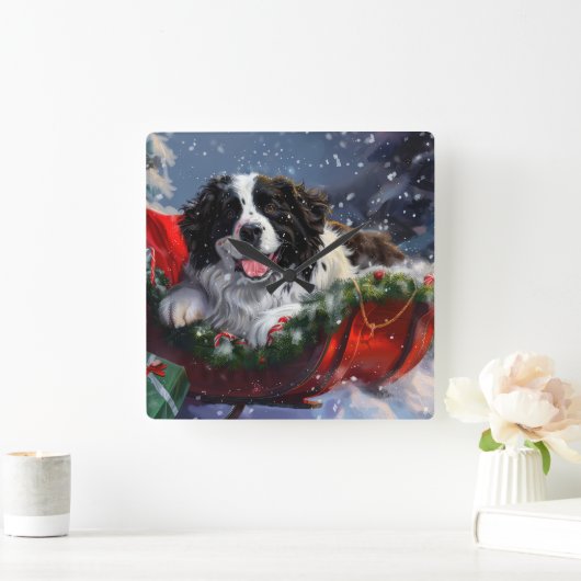 Newfoundland Hond Kerstfeest Vierkante Klok (Huis)