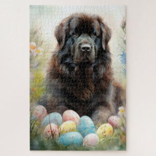 Newfoundland-hond met Pasen-eieren Vakantie Legpuzzel