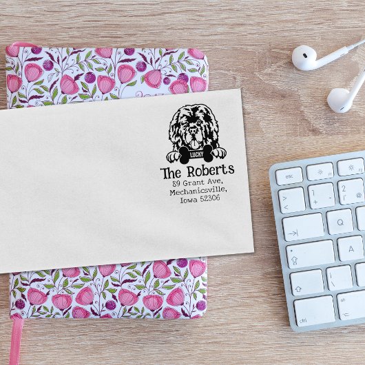 Newfoundland hond, retouradres, rubberstempel