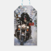 Newfoundland Hond Rijden Motorfiets Kerstmis Cadeaulabel (Voorkant)