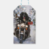 Newfoundland Hond Rijden Motorfiets Kerstmis Cadeaulabel (Achterkant)