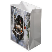Newfoundland Hond Rijden Motorfiets Kerstmis Medium Cadeauzakje (Achterkant Gekanteld)
