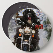 Newfoundland Hond Rijden Motorfiets Kerstmis Ronde Button 6,0 Cm (Voorkant /achterkant)