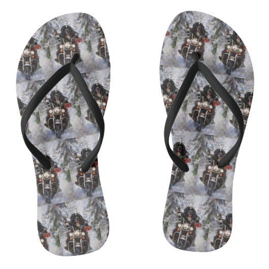 Newfoundland Hond Rijden Motorfiets Kerstmis Teenslippers (Voetbed)
