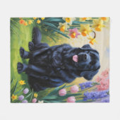 Newfoundland Hond Spring Bloemen Schilderen Fleece Deken (Voorkant (Horizontaal))