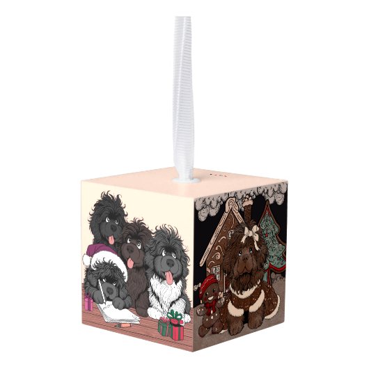 Newfoundland hond Vakantie Fun Kubus Ornament (Achter hoekig)
