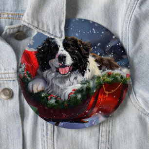 Newfoundland Honden Kerst Feestelijk Ronde Button 6,0 Cm
