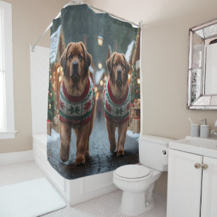 Newfoundland Honden Kerst Sneeuw Vakantie Douchegordijn