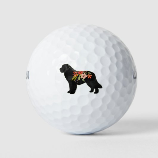 Newfoundland Hondenras Boho Floral Silhouette Golfballen (Voorkant)
