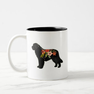 Newfoundland Hondenras Boho Floral Silhouette Tweekleurige Koffiemok