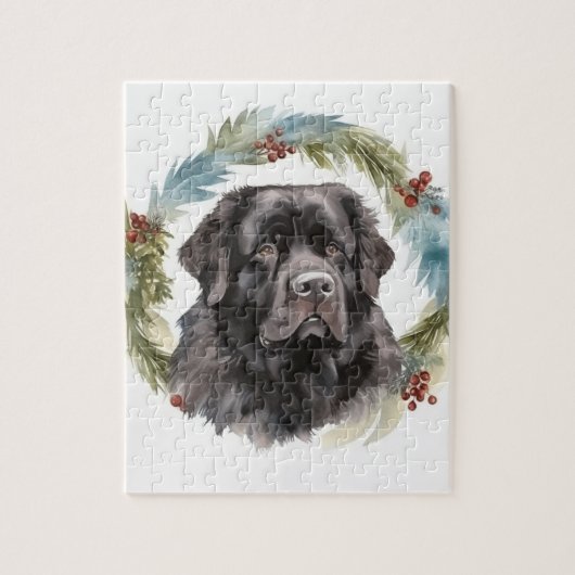 Newfoundland Kerstkrans Feestelijke Pup Legpuzzel (Verticaal)