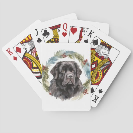 Newfoundland Kerstkrans Feestelijke Pup Pokerkaarten (Achterkant)