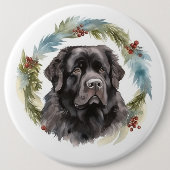 Newfoundland Kerstkrans Feestelijke Pup Ronde Button 6,0 Cm (Voorkant)