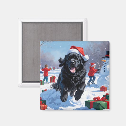 Newfoundland loopt in de sneeuw met kerst Pet Magneet (Voorkant / Achterkant)