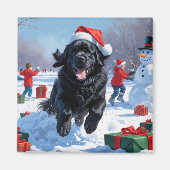 Newfoundland loopt in de sneeuw met kerst Pet Magneet (Voorkant)