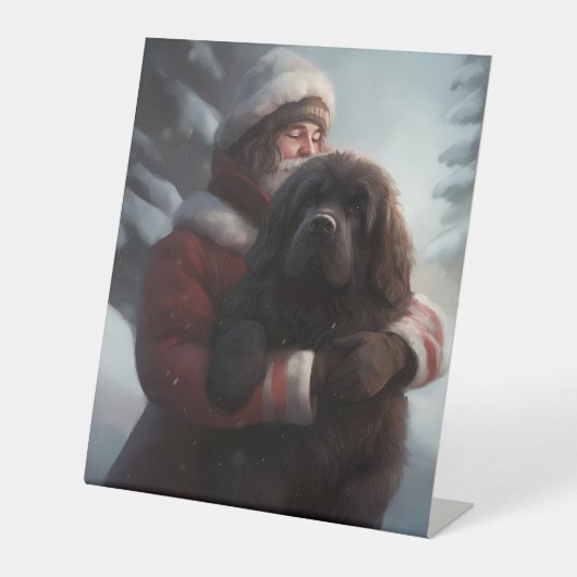 Newfoundland met Sinterklaas Feestelijke Kerstmis Reclamebord Met Voetstuk (Voorkant)