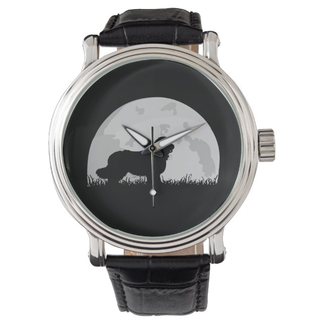 Newfoundland Mountain Dog Full Moon Silhouette Horloge (Voorkant)