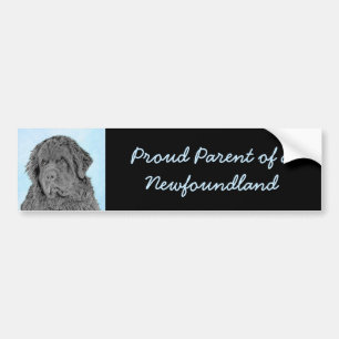 Newfoundland Painting - Cute Original Dog Art Bumpersticker