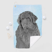 Newfoundland Painting - Cute Original Dog Art Golfhanddoek (Insitu)