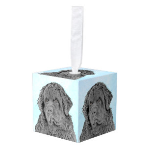 Newfoundland Painting - Cute Original Dog Art Kubus Ornament