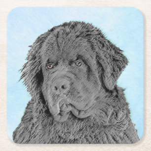 Newfoundland Painting - Cute Original Dog Art Vierkante Kartonnen Onderzetter