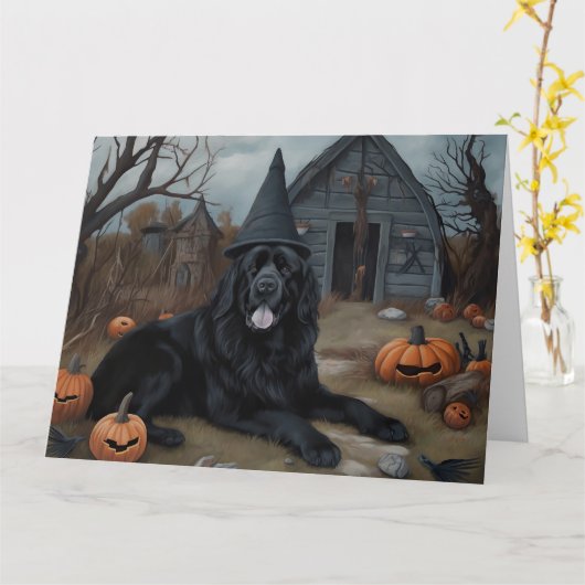 Newfoundland pompoenen Halloween Scary Kaart (Gele Bloem)