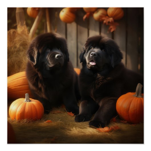 Newfoundland Puppy Herfst Delight Pompoen Perfect Poster (Voorkant)